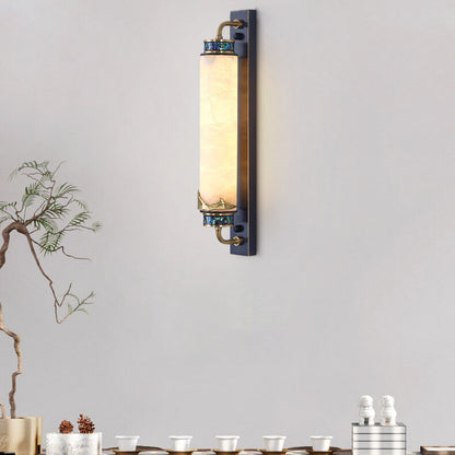 Chinese Marble Copper Column Brass LED Wall Sconce Lamp