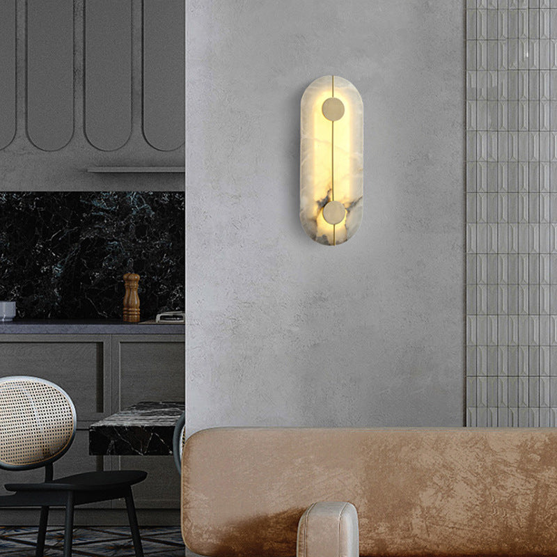 Chinese Copper Marble Round Elliptical LED Wall Sconce Lamp