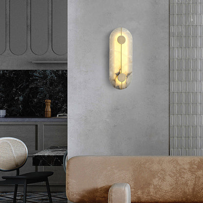 Chinese Copper Marble Round Elliptical LED Wall Sconce Lamp