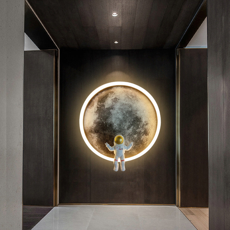 Round Lunar Astronaut Hardware Resin LED Wall Sconce Lamp