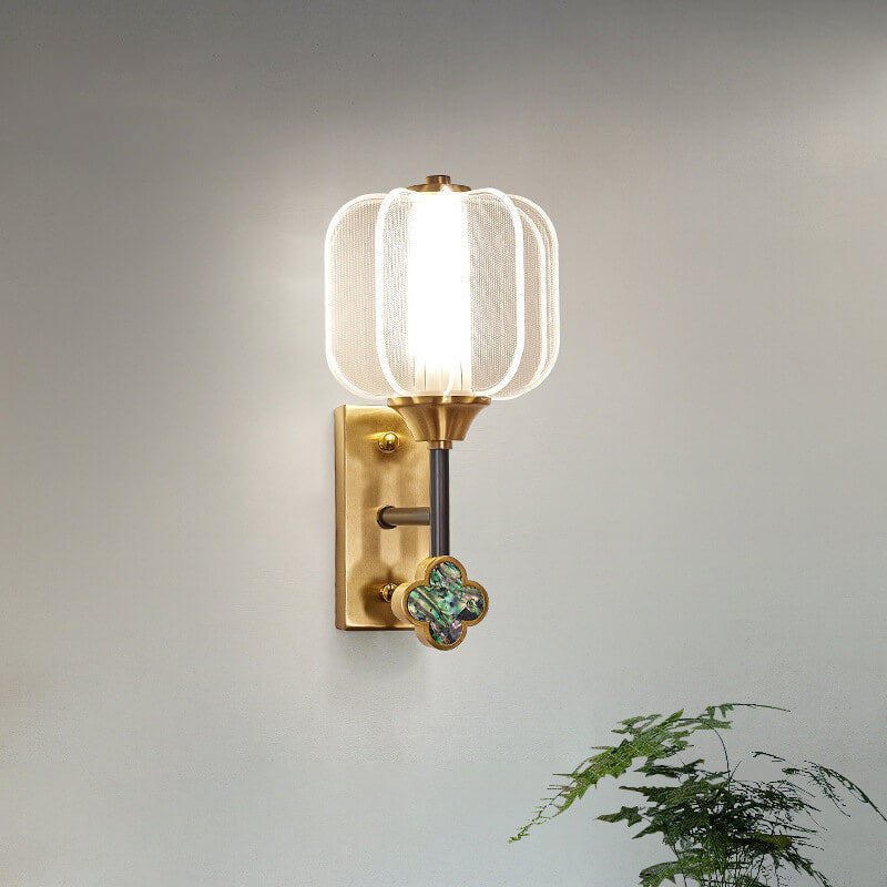 Chinese Full Copper Acrylic Lampshade LED Wall Sconce Lamp
