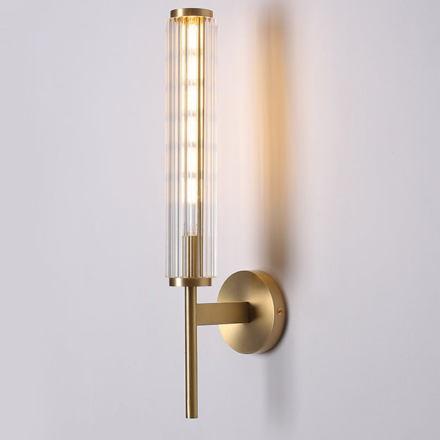Modern Luxury Brass Glass Cylinder 1-Light Wall Sconce Lamp