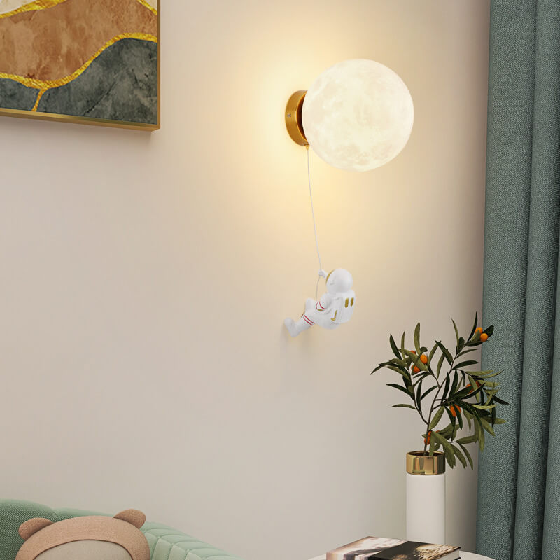 3D Moon Shade Resin Astronaut 1-Light Wall Sconce Lamp