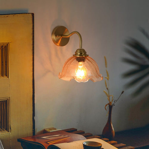 Creative Flower Glass Copper 1-Light Wall Sconce Lamp