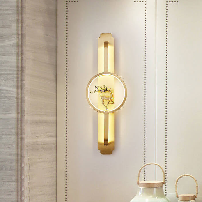 Modern Chinese Copper Long Round LED Wall Sconce Lamp