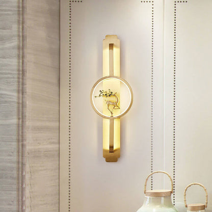 Modern Chinese Copper Long Round LED Wall Sconce Lamp