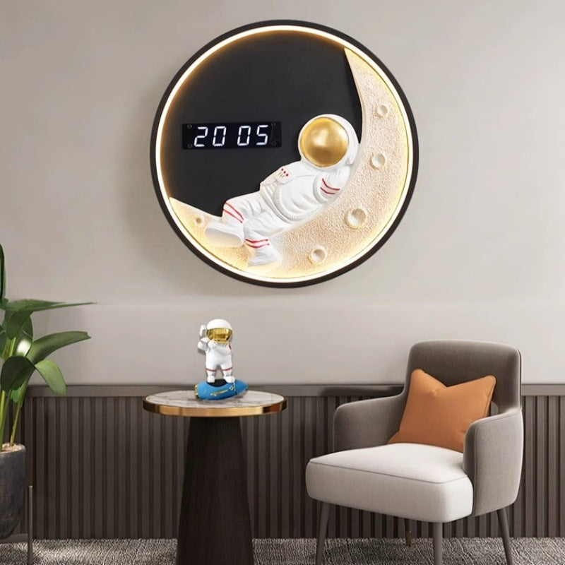 Round Clock Hardware Aluminium Resin LED Wall Sconce Lamp