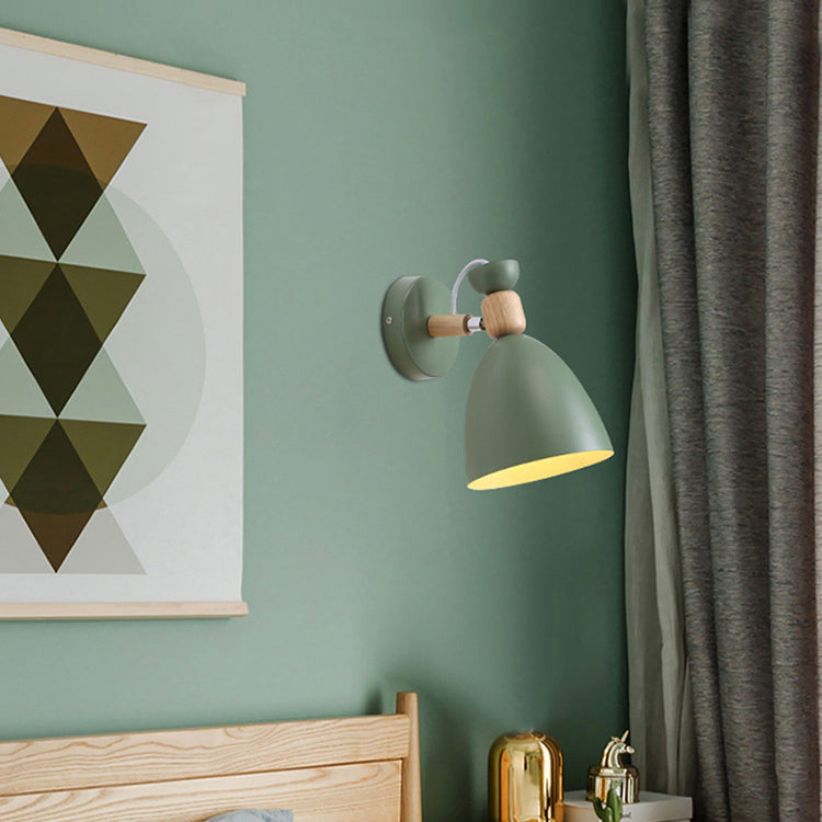 Round Horn Aluminum Wood 1-Light Wall Sconce Lamp