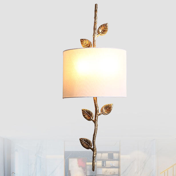 Luxury Copper Branch Leaf Fabric 2-Light Wall Sconce Lamp
