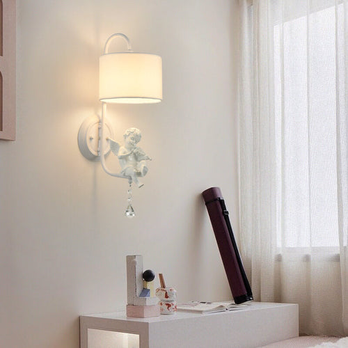 Angel Resin Round Fabric 1-Light Wall Sconce Lamp