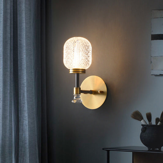 Luxury Glass Oval Copper Base 1-Light Wall Sconce Lamp