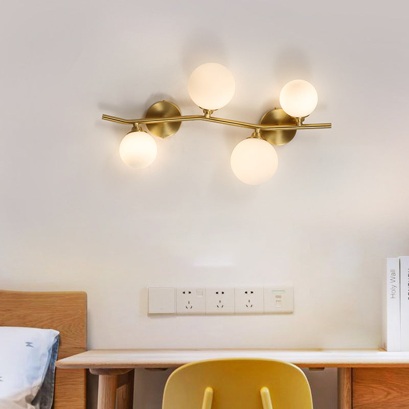 Gold Spherical Copper Glass Shade 4-Light Wall Sconce Lamp