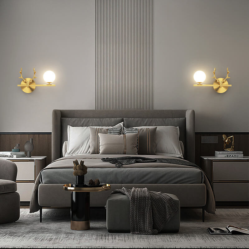Luxury Antler Full Brass Glass 1-Light Wall Sconce Lamp