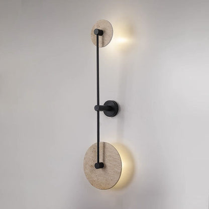Geometric Circle Travertine Iron 2-Light Wall Sconce Lamp