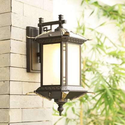 Chinese Rectangular Tower 1-Light Outdoor Wall Sconce Lamp