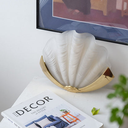 Modern Art Deco Shell Brass Glass 1-Light Wall Sconce Lamp