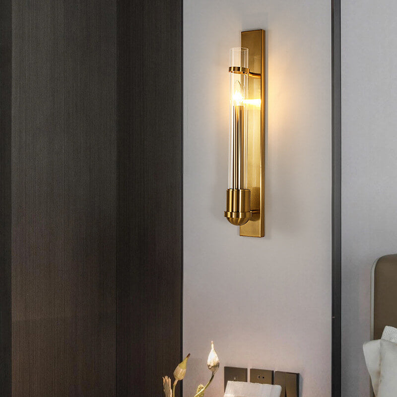 Golden Finish Frame Glass Cylinder LED Wall Sconce Lamp