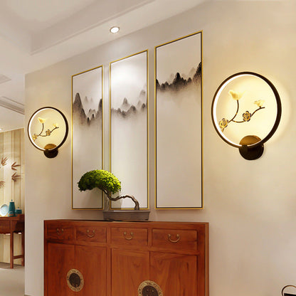 Chinese Lotus Leaf Aluminum Acrylic LED Wall Sconce Lamp