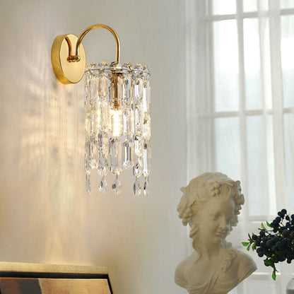 Gold Dazzling Prismatic Crystal 1-Light Wall Sconce Lamp