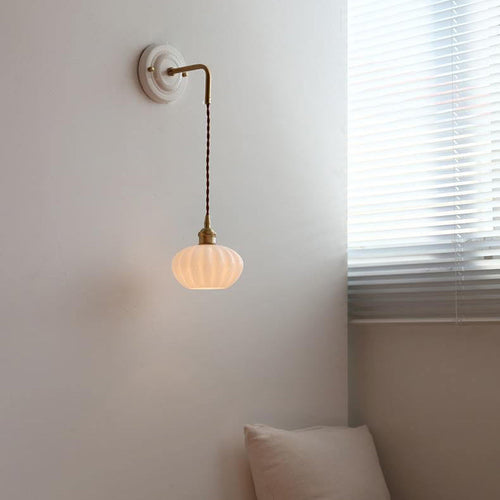 Round Glass Iron Ceramic Base 1-Light Wall Sconce Lamp