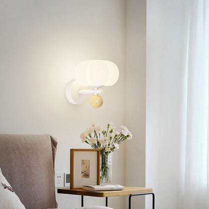Nordic Cream Pumpkin PE Shade Iron 1-Light Wall Sconce Lamp
