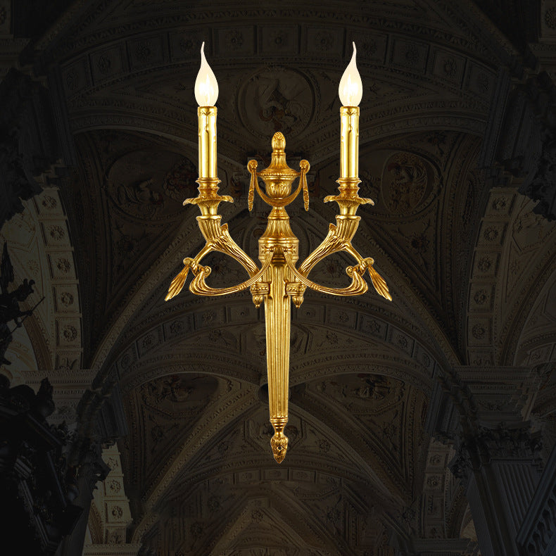 European Brass Candle Candleholder 2-Light Wall Sconce Lamp
