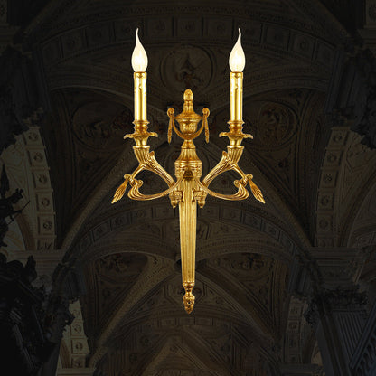 European Brass Candle Candleholder 2-Light Wall Sconce Lamp