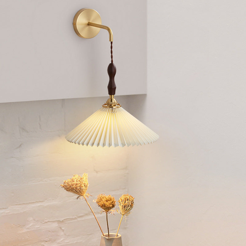 Japanese Ceramic Conic Pleated 1-Light Wall Sconce Lamp