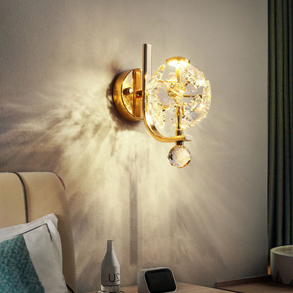 Metal Steel Crystal Ball Cylinder 1-Light Wall Sconce Lamp