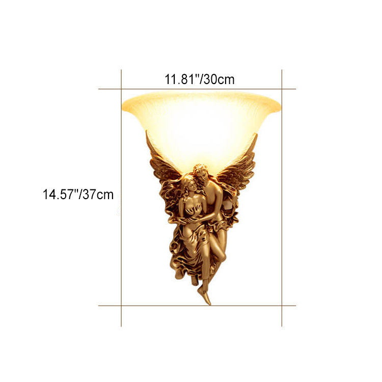European Angel Resin Design Glass 1-Light Wall Sconce Lamp