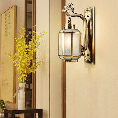 Chinese Frosted Glass Shade 1-Light Wall Sconce Lamp