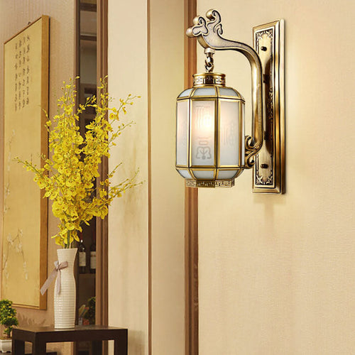 Chinese Frosted Glass Shade 1-Light Wall Sconce Lamp
