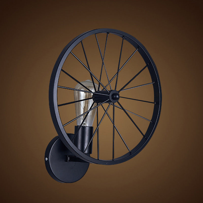 Industrial Round Wheel Iron Glass 1-Light Wall Sconce Lamp