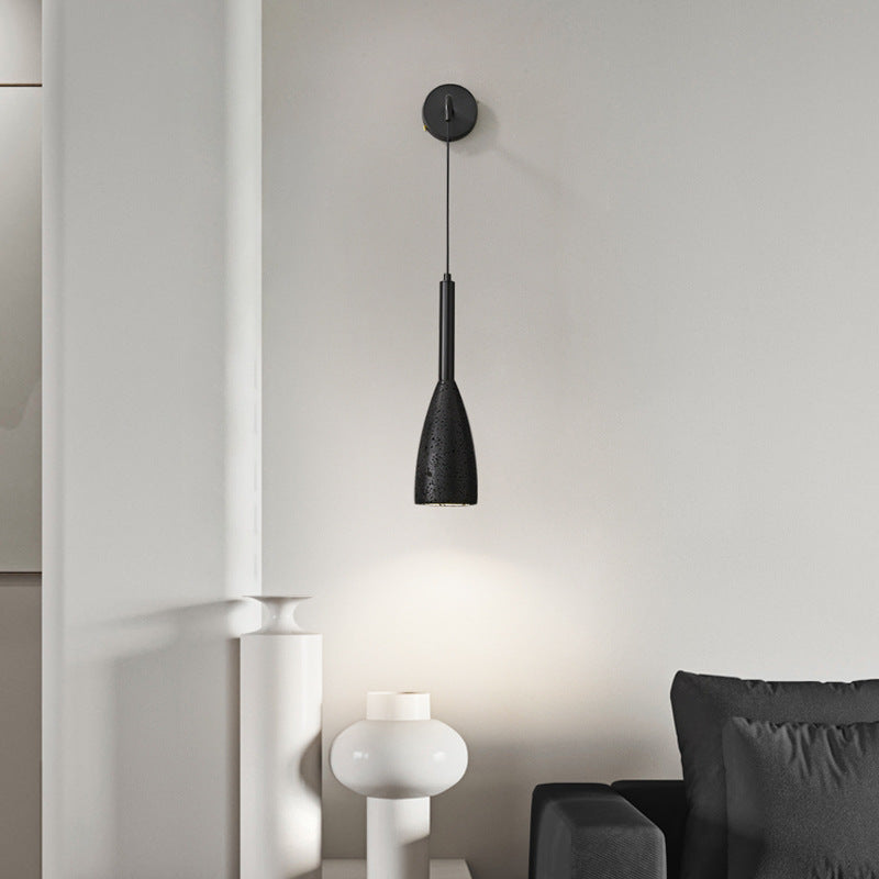 Cylindrical Black Travertine 1-Light Wall Sconce Lamp