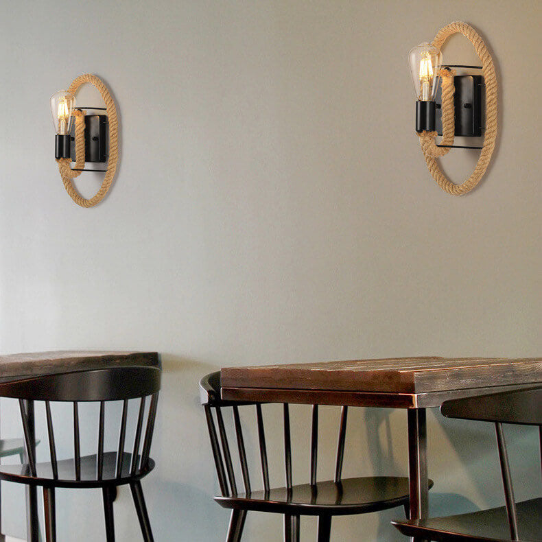Vintage Twine Iron Round 1/2 Light Wall Sconce Lamp