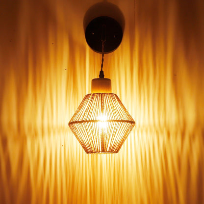 Japanese Round Wood Rattan 1-Light Wall Sconce Lamp