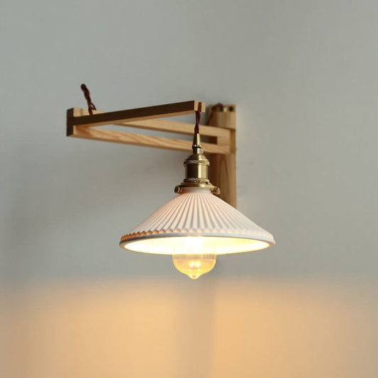 Milk Glass Walnut Retractable 1-Light Wall Sconce Lamp