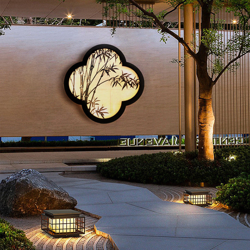 Chinese Pattern Iron Acrylic LED Outdoor Wall Sconce Lamp