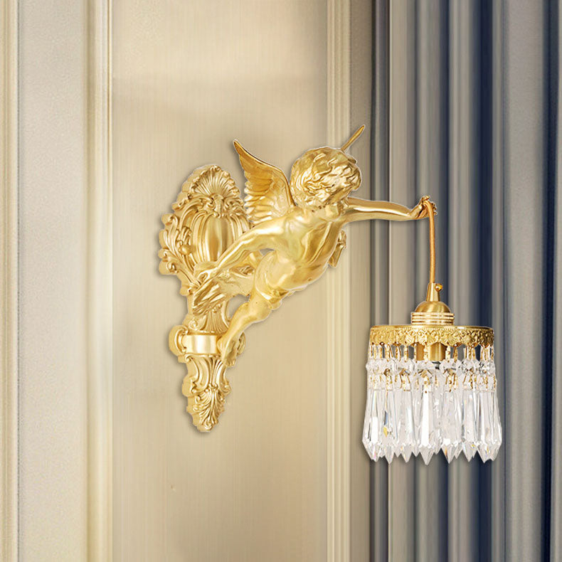 French Brass Flower Angel Shape 1-Light Wall Sconce Lamp