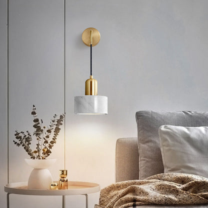 Minimalist Cylinder Iron Marble 1-Light Wall Sconce Lamp