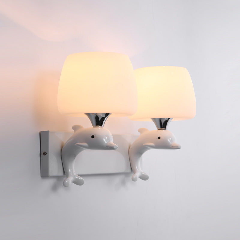 Dolphin Metal Resin Glass 1/2 Light Wall Sconce Lamp