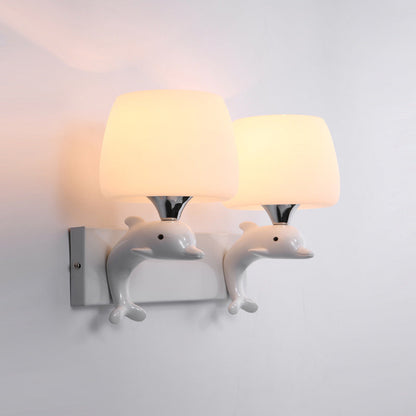 Dolphin Metal Resin Glass 1/2 Light Wall Sconce Lamp