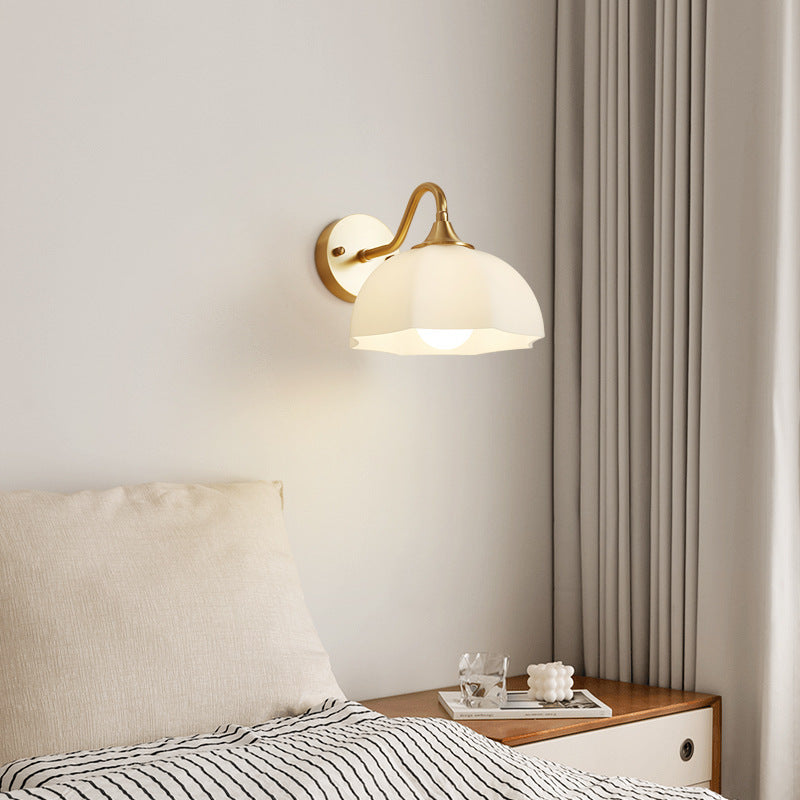 Cream Flower Pod All Copper Glass 1-Light Wall Sconce Lamp