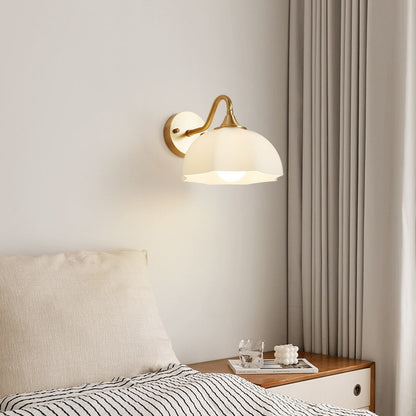 Cream Flower Pod All Copper Glass 1-Light Wall Sconce Lamp