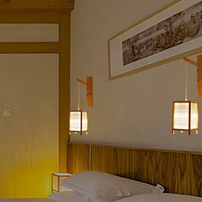 Japanese Style Bamboo Square 1-Light Wall Sconce Lamp