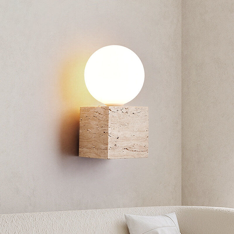 Round Ball Square Stone Glass 1-Light Wall Sconce Lamp