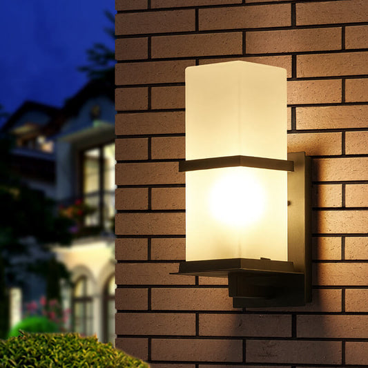 Outdoor Column Frosted Glass Shade 1-Light Wall Sconce Lamp