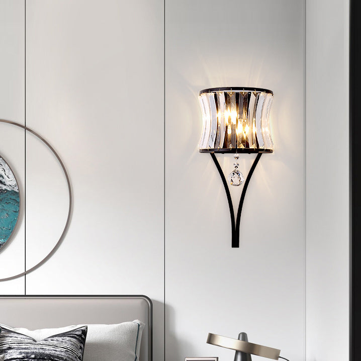 Half Triangle Iron Crystal 1-Light Wall Sconce Lamp