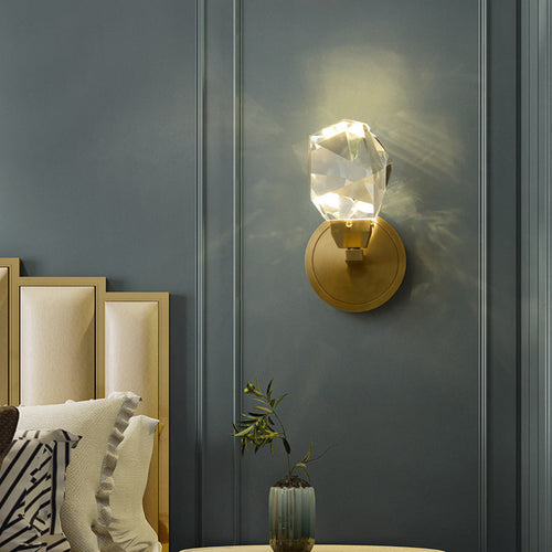 Luxury Full Copper Crystal Stone LED Wall Sconce Lamp