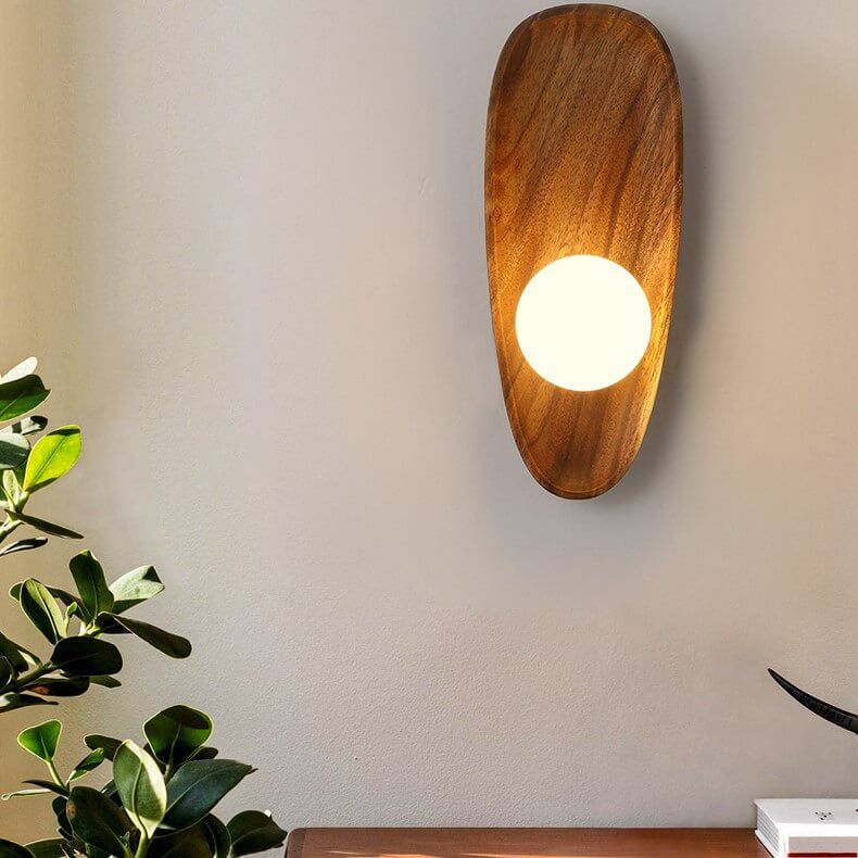 Japanese Walnut Glass Ball Lampshade LED Wall Sconce Lamp